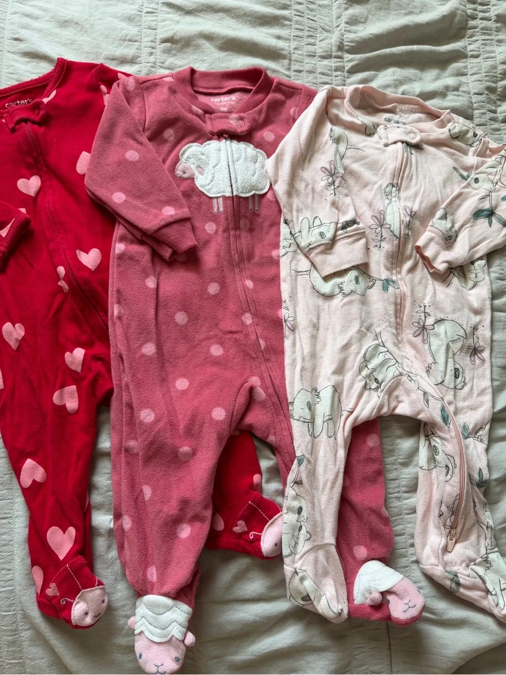 Carter's Pink & Red Baby Girls One-Piece Footed Sleepers bundle